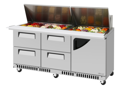 Turbo Air TST-72SD-30-D4R(L)-FB-N Super Deluxe Refrigerated Prep Tables